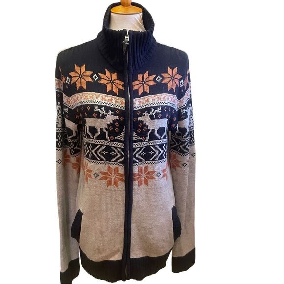 Soul Star Full Zip  Mock Collar Multi-Color Winter Design Cardigan Size X-Large - Picture 3 of 16